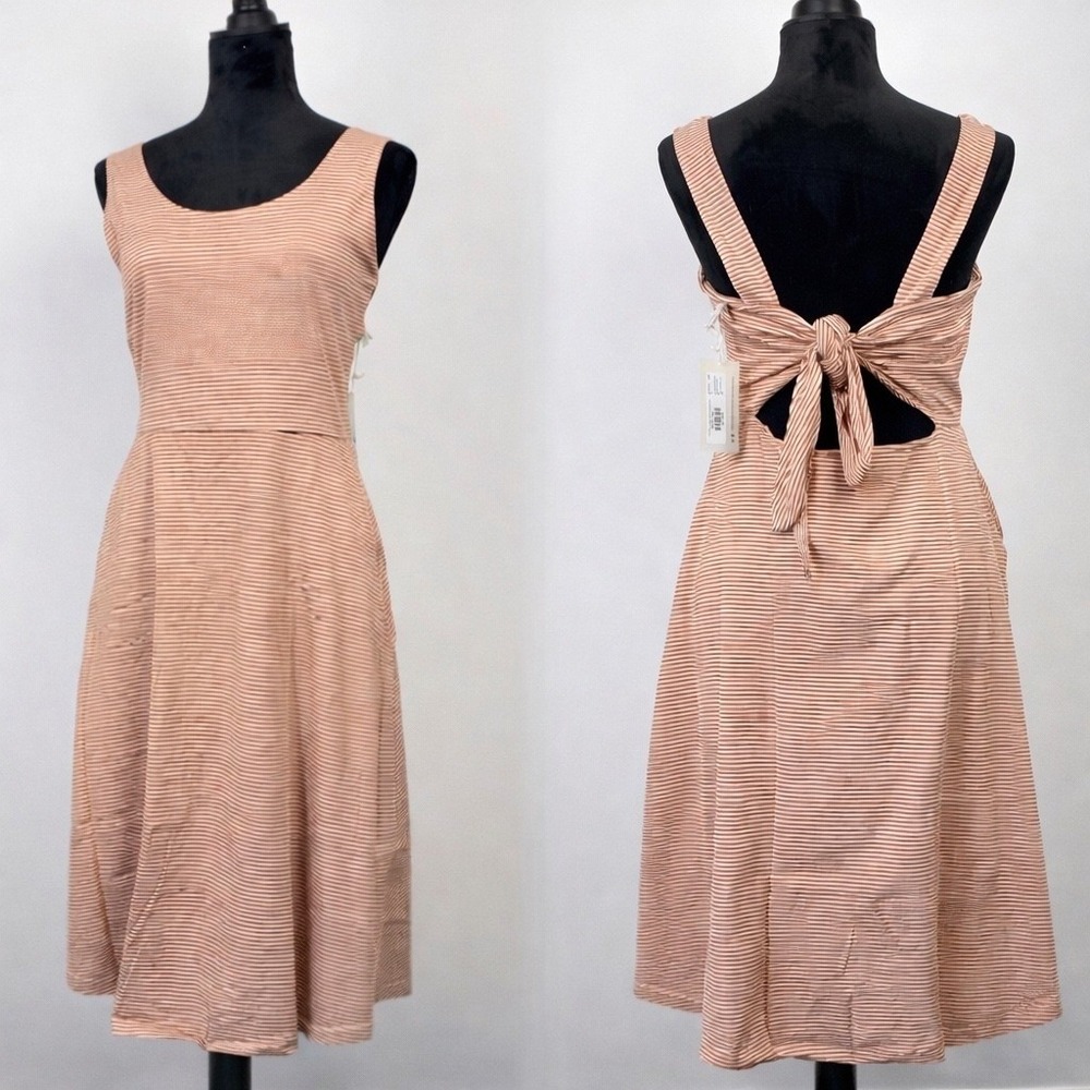 Pact Striped Sleeveless Tie-Back Midi Dress in Blush Stripe